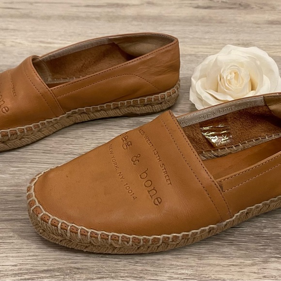 Rag & Bone Espadrille Loafers Flats in Cognac Tan Leather Size 9.5 Retails $375 - Picture 5 of 12